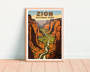 Affiche de voyage de Zion, art mural de l'Utah, impression de l'Utah, affiche du parc national de Zion, affiche de l'Utah, affiche de la nature, art de Zion