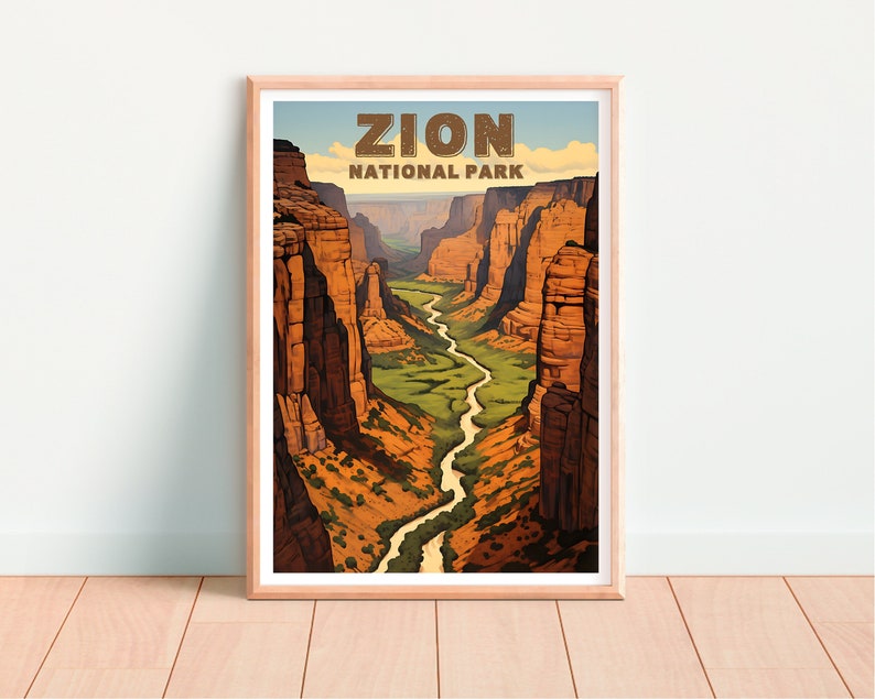 Affiche de voyage de Zion, art mural de l'Utah, impression de l'Utah, affiche du parc national de Zion, affiche de l'Utah, affiche de la nature, art de Zion
