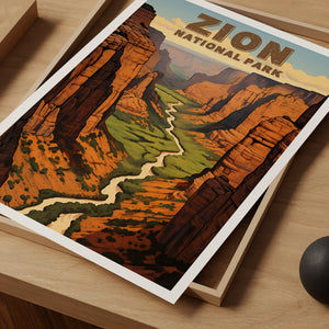 Affiche de voyage de Zion, art mural de l'Utah, impression de l'Utah, affiche du parc national de Zion, affiche de l'Utah, affiche de la nature, art de Zion