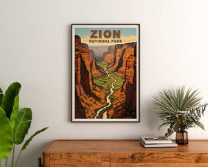 Affiche de voyage de Zion, art mural de l'Utah, impression de l'Utah, affiche du parc national de Zion, affiche de l'Utah, affiche de la nature, art de Zion