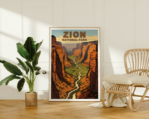 Affiche de voyage de Zion, art mural de l'Utah, impression de l'Utah, affiche du parc national de Zion, affiche de l'Utah, affiche de la nature, art de Zion