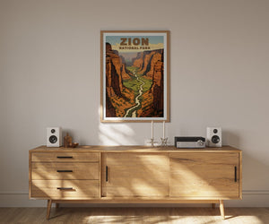 Affiche de voyage de Zion, art mural de l'Utah, impression de l'Utah, affiche du parc national de Zion, affiche de l'Utah, affiche de la nature, art de Zion