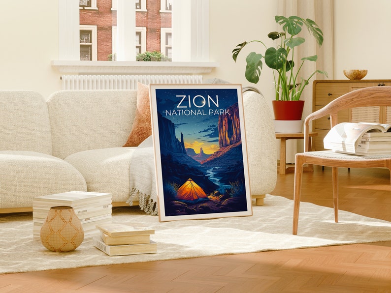 Affiche de voyage du parc national de Zion, art mural du parc de Zion, impression de l'Utah, affiche de l'Utah, art de Zion, affiche du canyon de Zion, cadeau de l'Utah