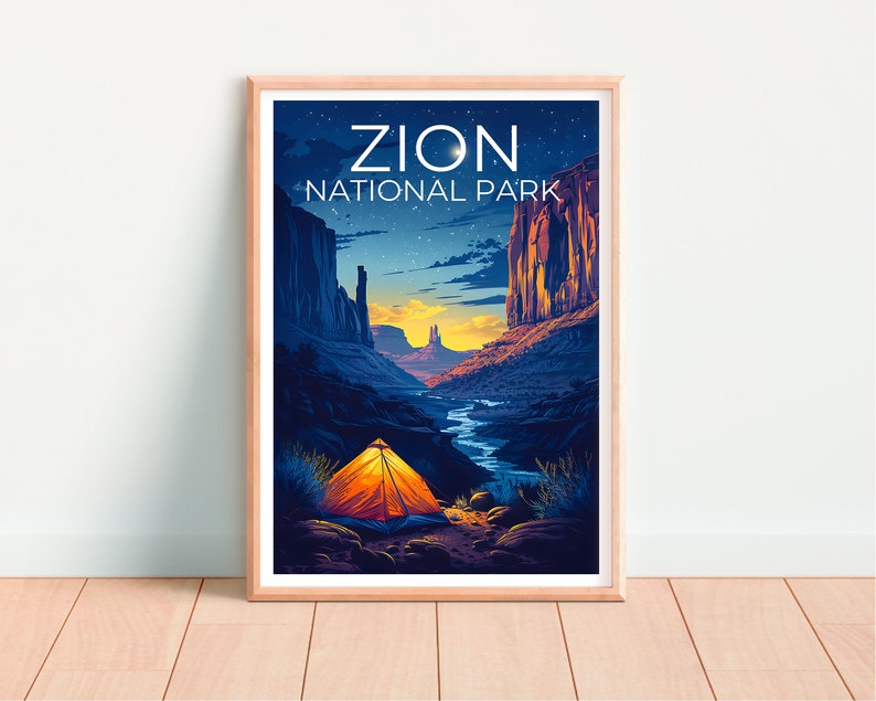 Affiche de voyage du parc national de Zion, art mural du parc de Zion, impression de l'Utah, affiche de l'Utah, art de Zion, affiche du canyon de Zion, cadeau de l'Utah