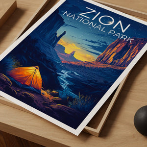 Affiche de voyage du parc national de Zion, art mural du parc de Zion, impression de l'Utah, affiche de l'Utah, art de Zion, affiche du canyon de Zion, cadeau de l'Utah