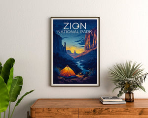 Affiche de voyage du parc national de Zion, art mural du parc de Zion, impression de l'Utah, affiche de l'Utah, art de Zion, affiche du canyon de Zion, cadeau de l'Utah