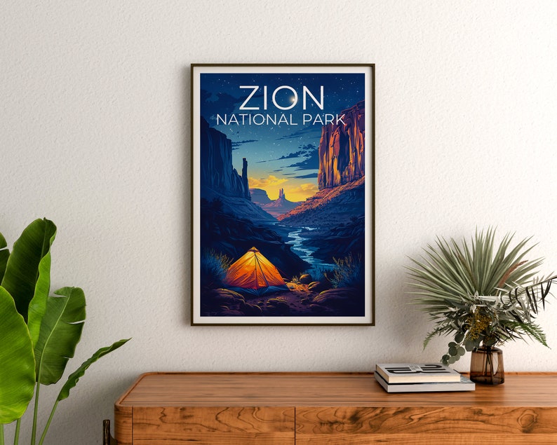 Affiche de voyage du parc national de Zion, art mural du parc de Zion, impression de l'Utah, affiche de l'Utah, art de Zion, affiche du canyon de Zion, cadeau de l'Utah