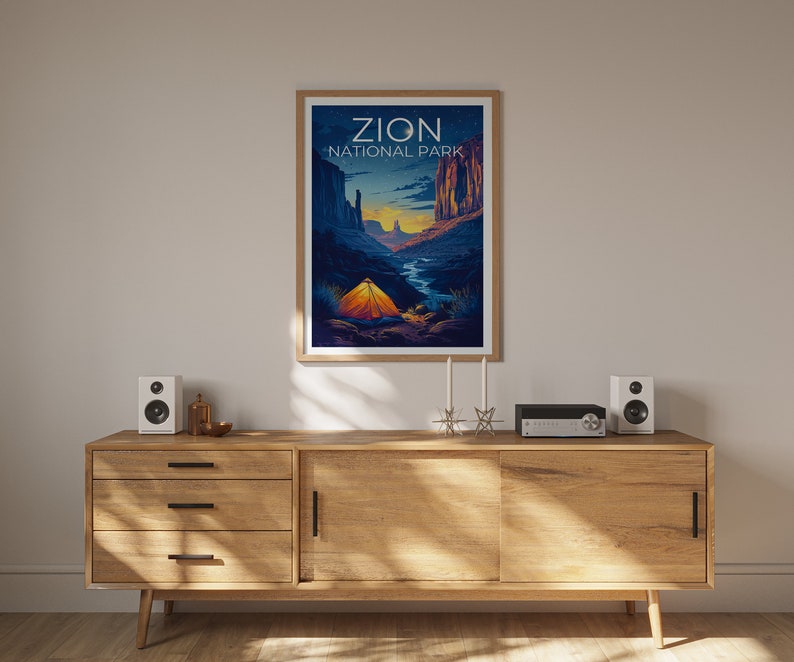 Affiche de voyage du parc national de Zion, art mural du parc de Zion, impression de l'Utah, affiche de l'Utah, art de Zion, affiche du canyon de Zion, cadeau de l'Utah