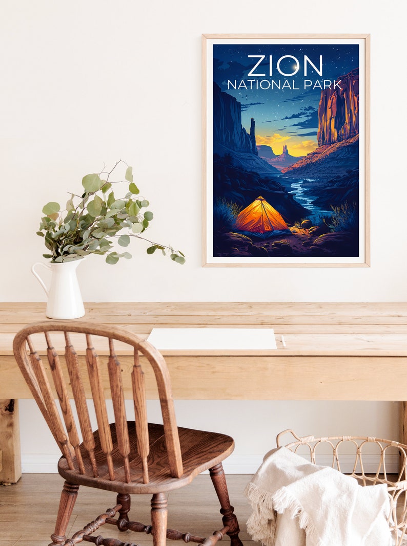 Affiche de voyage du parc national de Zion, art mural du parc de Zion, impression de l'Utah, affiche de l'Utah, art de Zion, affiche du canyon de Zion, cadeau de l'Utah