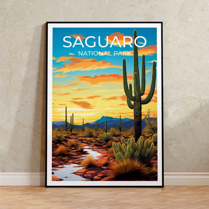 Affiche de voyage Saguaro, Art mural Arizona, Impression du parc Saguaro, Affiche Saguaro, Art Arizona, Affiche Arizona, Décoration murale