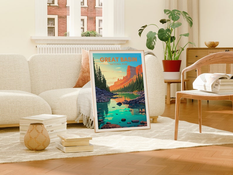 Affiche de voyage du Grand Bassin, art mural du Grand Bassin, impression du parc national, affiche du Grand Bassin, art du Nevada, affiche sur la nature, décoration murale