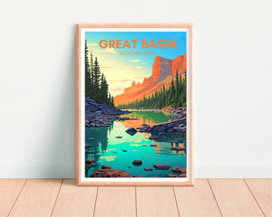 Affiche de voyage du Grand Bassin, art mural du Grand Bassin, impression du parc national, affiche du Grand Bassin, art du Nevada, affiche sur la nature, décoration murale
