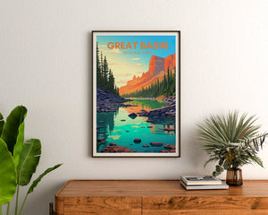 Affiche de voyage du Grand Bassin, art mural du Grand Bassin, impression du parc national, affiche du Grand Bassin, art du Nevada, affiche sur la nature, décoration murale