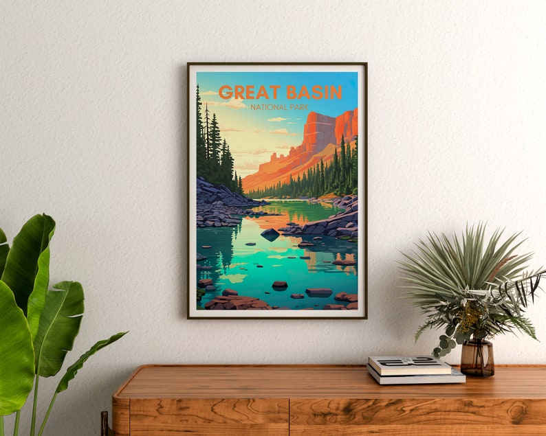 Affiche de voyage du Grand Bassin, art mural du Grand Bassin, impression du parc national, affiche du Grand Bassin, art du Nevada, affiche sur la nature, décoration murale