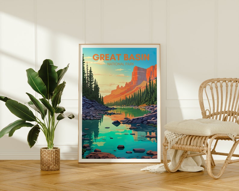 Affiche de voyage du Grand Bassin, art mural du Grand Bassin, impression du parc national, affiche du Grand Bassin, art du Nevada, affiche sur la nature, décoration murale