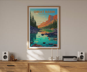 Affiche de voyage du Grand Bassin, art mural du Grand Bassin, impression du parc national, affiche du Grand Bassin, art du Nevada, affiche sur la nature, décoration murale