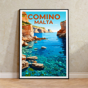 Comino Travel Poster, Malta Wall Art, Malta Print, Comino Poster, Malta Poster, Island Poster, Comino Gift