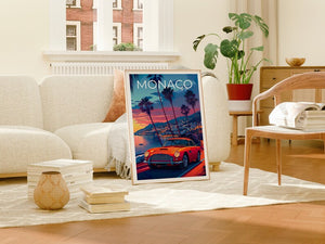 Affiche de Monaco, Impression de Monaco, Affiche de voiture classique, Impression de voiture classique, Affiche de voyage de Monaco, Affiche de Monte-Carlo, Art de Monaco
