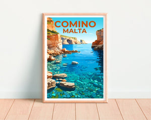 Comino Travel Poster, Malta Wall Art, Malta Print, Comino Poster, Malta Poster, Island Poster, Comino Gift