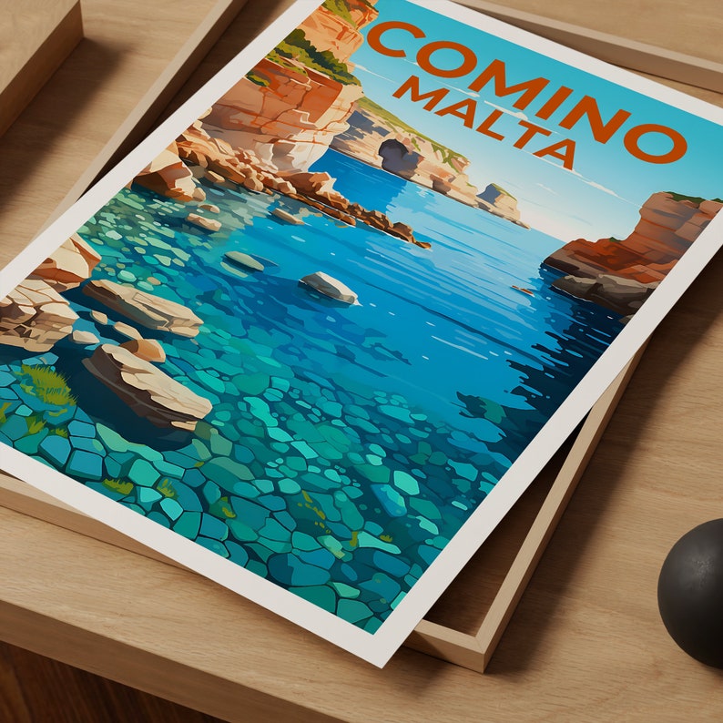 Comino Travel Poster, Malta Wall Art, Malta Print, Comino Poster, Malta Poster, Island Poster, Comino Gift