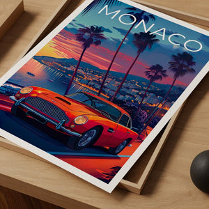 Affiche de Monaco, Impression de Monaco, Affiche de voiture classique, Impression de voiture classique, Affiche de voyage de Monaco, Affiche de Monte-Carlo, Art de Monaco