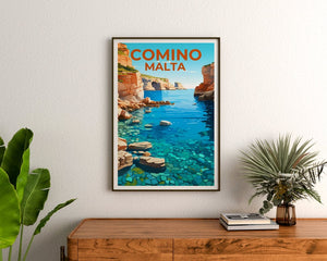 Comino Travel Poster, Malta Wall Art, Malta Print, Comino Poster, Malta Poster, Island Poster, Comino Gift