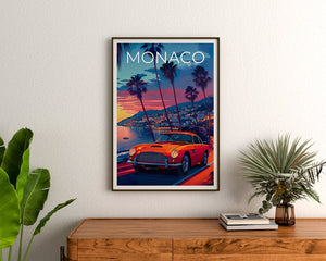 Affiche de Monaco, Impression de Monaco, Affiche de voiture classique, Impression de voiture classique, Affiche de voyage de Monaco, Affiche de Monte-Carlo, Art de Monaco