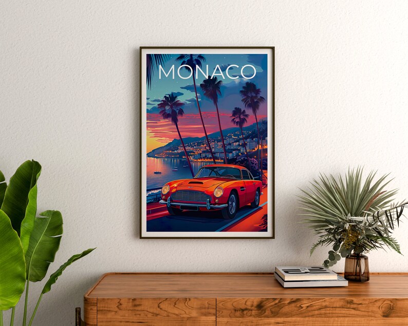 Affiche de Monaco, Impression de Monaco, Affiche de voiture classique, Impression de voiture classique, Affiche de voyage de Monaco, Affiche de Monte-Carlo, Art de Monaco