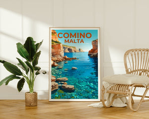 Comino Travel Poster, Malta Wall Art, Malta Print, Comino Poster, Malta Poster, Island Poster, Comino Gift