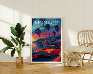Affiche de Monaco, Impression de Monaco, Affiche de voiture classique, Impression de voiture classique, Affiche de voyage de Monaco, Affiche de Monte-Carlo, Art de Monaco