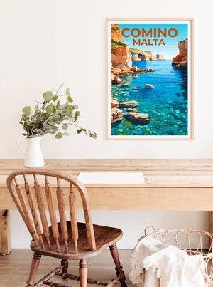 Comino Travel Poster, Malta Wall Art, Malta Print, Comino Poster, Malta Poster, Island Poster, Comino Gift