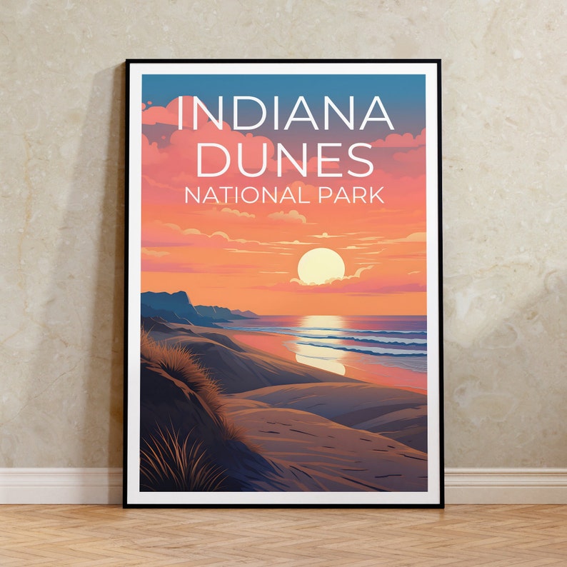 Affiche du parc national des dunes d'Indiana, art mural de l'Indiana, impression de l'Indiana, affiche des dunes, affiche des dunes d'Indiana,