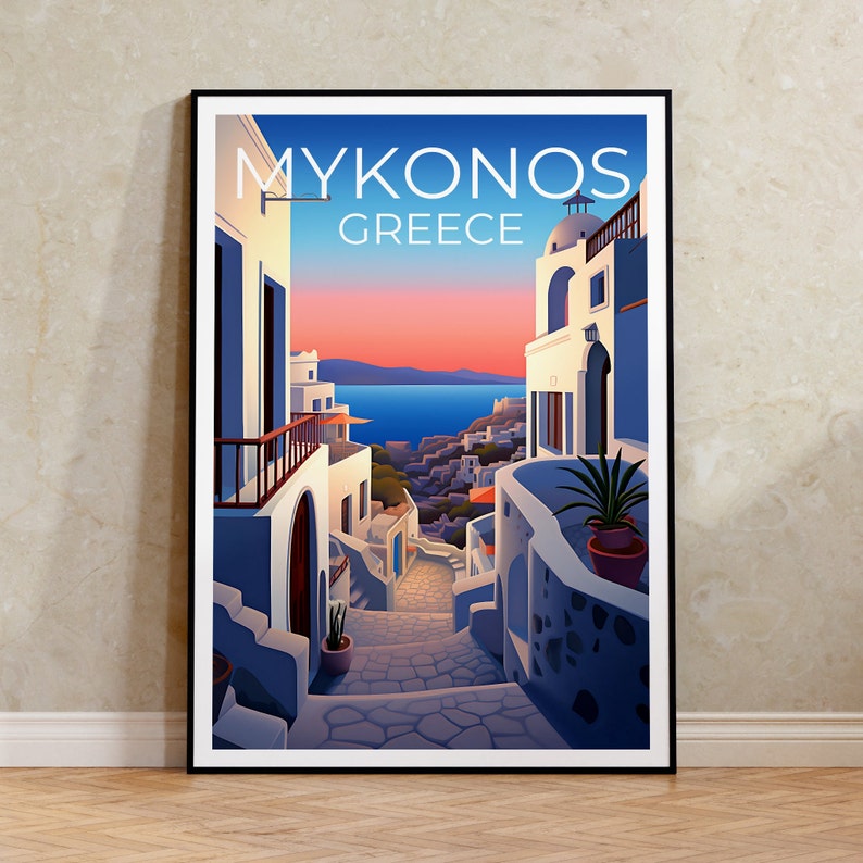Mykonos Travel Poster, Greece Wall Art, Greece Print, Mykonos Poster, Greece Poster, City Poster, Mykonos Art
