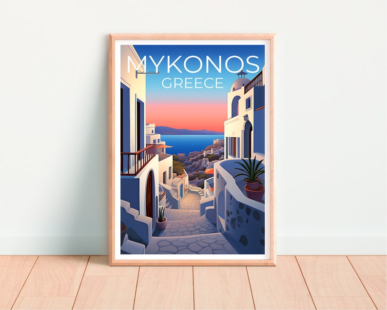 Mykonos Travel Poster, Greece Wall Art, Greece Print, Mykonos Poster, Greece Poster, City Poster, Mykonos Art