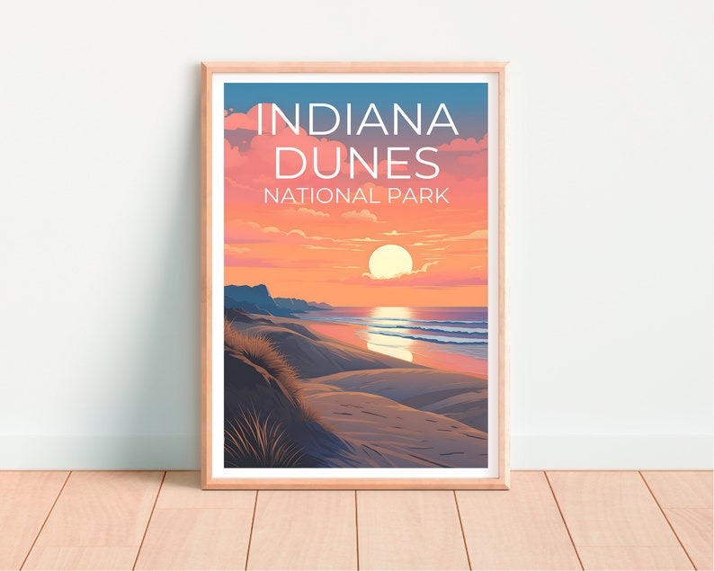 Affiche du parc national des dunes d'Indiana, art mural de l'Indiana, impression de l'Indiana, affiche des dunes, affiche des dunes d'Indiana,
