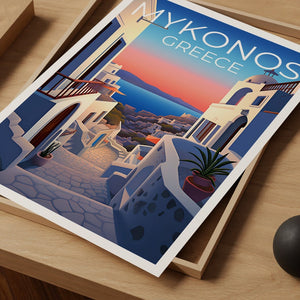 Mykonos Travel Poster, Greece Wall Art, Greece Print, Mykonos Poster, Greece Poster, City Poster, Mykonos Art