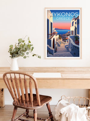 Mykonos Travel Poster, Greece Wall Art, Greece Print, Mykonos Poster, Greece Poster, City Poster, Mykonos Art