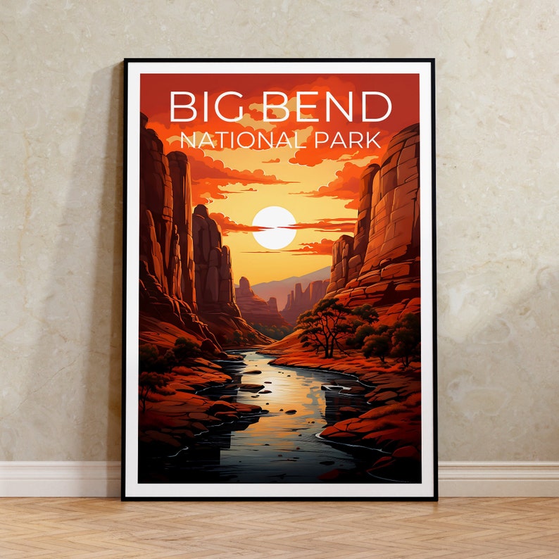 Affiche du parc national de Big Bend, impression du Texas, art du Texas, impression de Big Bend, affiche de voyage du Texas, affiche du canyon, art du Texas