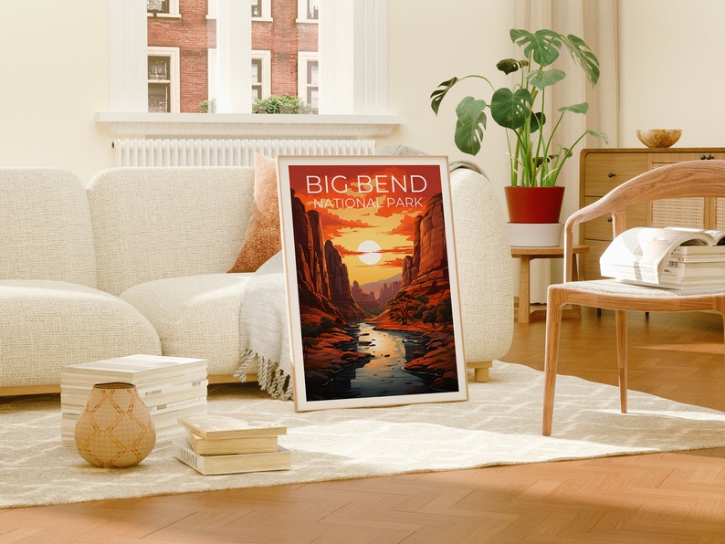Affiche du parc national de Big Bend, impression du Texas, art du Texas, impression de Big Bend, affiche de voyage du Texas, affiche du canyon, art du Texas
