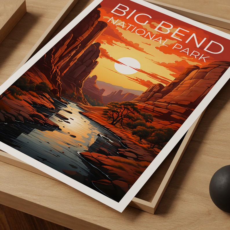 Affiche du parc national de Big Bend, impression du Texas, art du Texas, impression de Big Bend, affiche de voyage du Texas, affiche du canyon, art du Texas