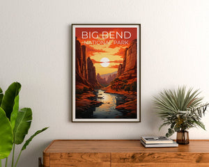 Affiche du parc national de Big Bend, impression du Texas, art du Texas, impression de Big Bend, affiche de voyage du Texas, affiche du canyon, art du Texas