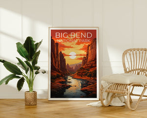 Affiche du parc national de Big Bend, impression du Texas, art du Texas, impression de Big Bend, affiche de voyage du Texas, affiche du canyon, art du Texas