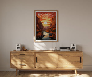 Affiche du parc national de Big Bend, impression du Texas, art du Texas, impression de Big Bend, affiche de voyage du Texas, affiche du canyon, art du Texas