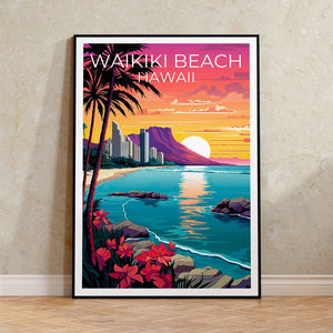 Waikiki Beach Poster, Waikiki Beach Print, Honolulu Art, Honolulu Print, Hawaii Travel Poster, Waikiki Poster, Hawaii Print