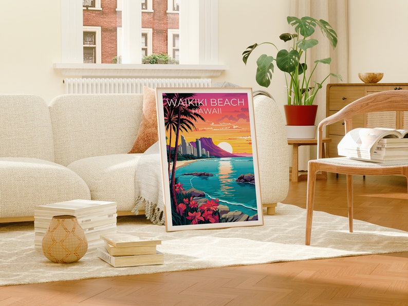 Waikiki Beach Poster, Waikiki Beach Print, Honolulu Art, Honolulu Print, Hawaii Travel Poster, Waikiki Poster, Hawaii Print