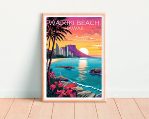 Waikiki Beach Poster, Waikiki Beach Print, Honolulu Art, Honolulu Print, Hawaii Travel Poster, Waikiki Poster, Hawaii Print