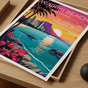 Waikiki Beach Poster, Waikiki Beach Print, Honolulu Art, Honolulu Print, Hawaii Travel Poster, Waikiki Poster, Hawaii Print