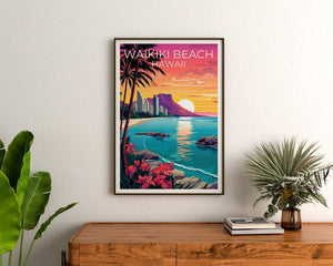 Waikiki Beach Poster, Waikiki Beach Print, Honolulu Art, Honolulu Print, Hawaii Travel Poster, Waikiki Poster, Hawaii Print