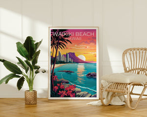 Waikiki Beach Poster, Waikiki Beach Print, Honolulu Art, Honolulu Print, Hawaii Travel Poster, Waikiki Poster, Hawaii Print
