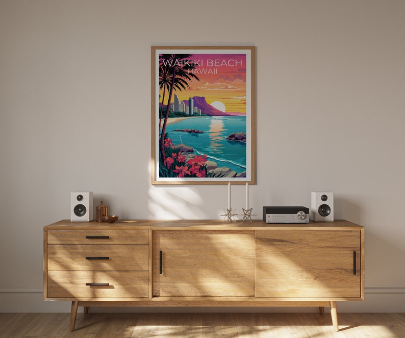 Waikiki Beach Poster, Waikiki Beach Print, Honolulu Art, Honolulu Print, Hawaii Travel Poster, Waikiki Poster, Hawaii Print